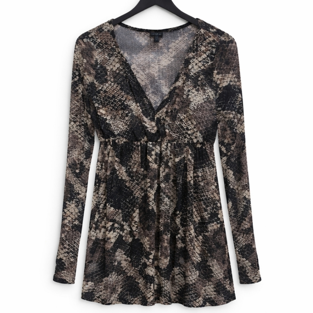 Torrid Black Brown Snakeskin Print Vneck Tunic Top Sz 00 (M/L)